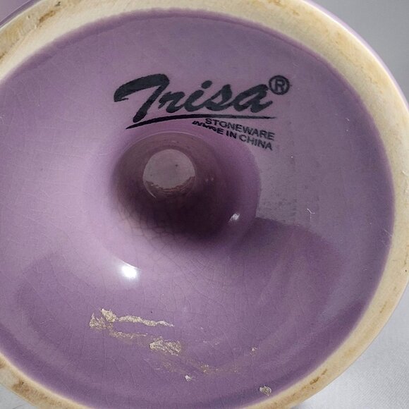 Vintage Trisa Stoneware Ice Cream Parfait Cup Pink Lavender Ribbed Retro MCM - Picture 6 of 6
